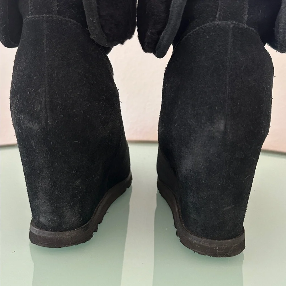 UGG Australia Black Kyra Wedge Genuine Shearling Boots